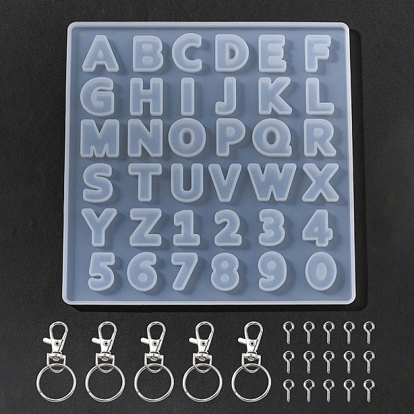 

PandaHall DIY Keychain Making Kits, Inclduing Letter/Number Silicone Molds, Alloy Swivel Clasps, Iron Key Ring & Screw Eye Pin Peg Bails..., White