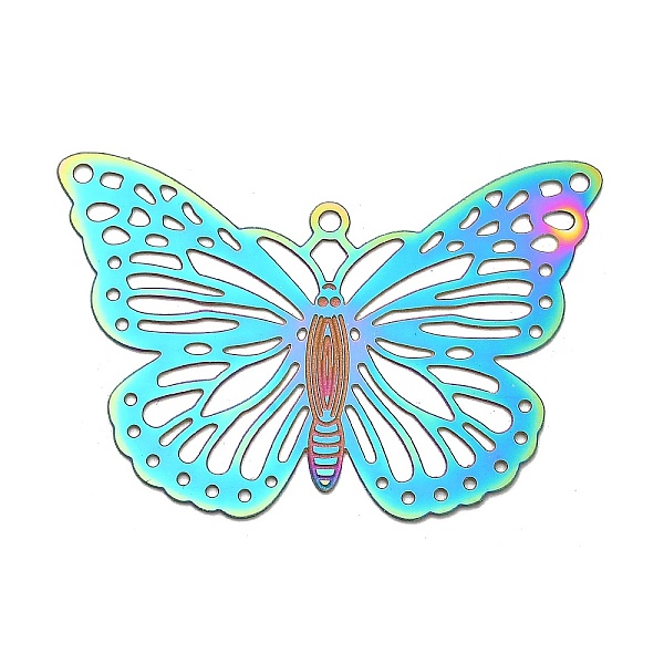 

PandaHall 304 Stainless Steel Multi-Strand Links, Etched Metal Embellishments, Butterfly, Rainbow Color, 26x38x0.3mm, Hole: 1.4mm and 1.2mm...