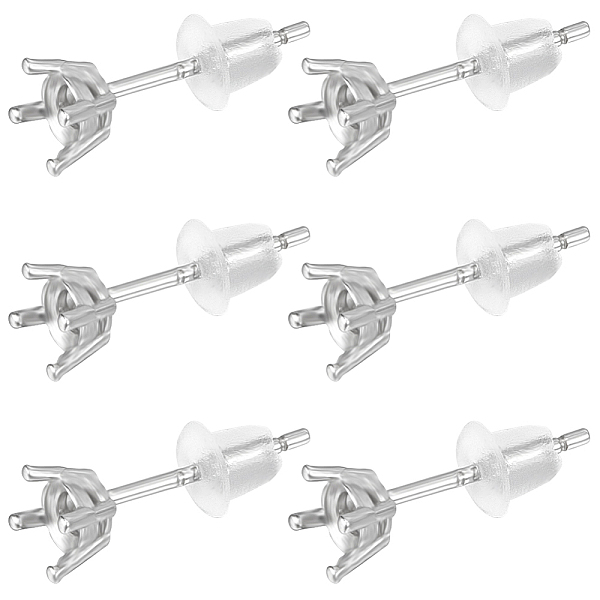 

PandaHall Beebeecraft 3 Pairs Rhodium Plated 925 Sterling Silver Stud Earrings Finding, Earring Settings, with 6Pcs Plastic Ear Nuts, with...