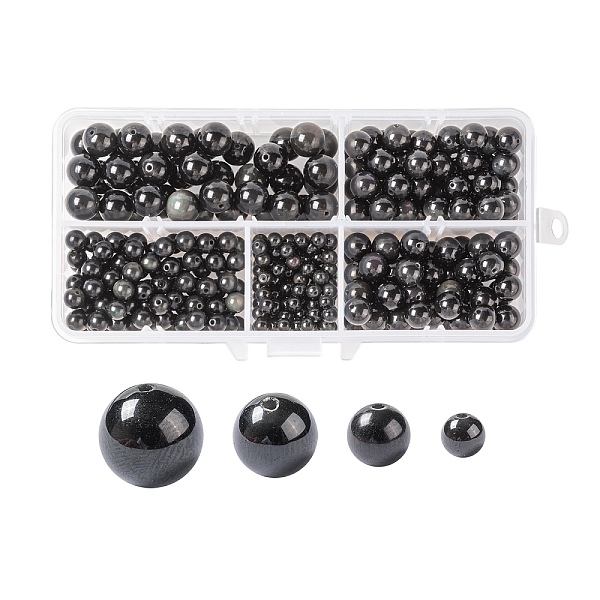 

PandaHall 340Pcs 4 Sizes Natural Obsidian Beads, Round, Grade A, 4mm/6mm/8mm/10mm, Hole: 1mm Obsidian Round