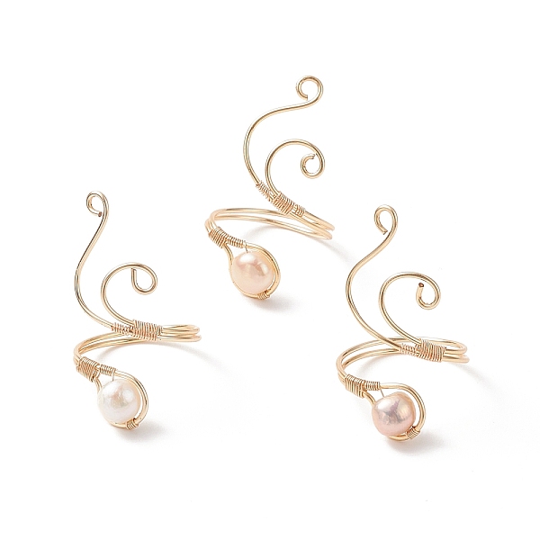

PandaHall Copper Wire Wrapped Natural Freshwater Pearl Cuff Rings for Women, Light Gold, 2.5~39.5mm, Inner Diameter: 20mm Pearl