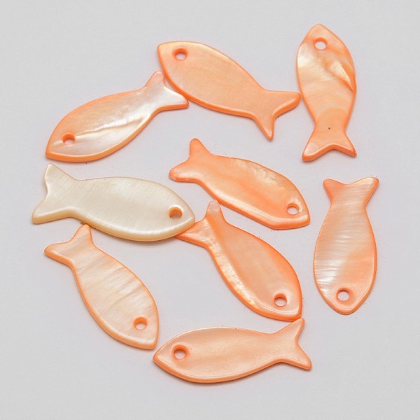 

PandaHall Dyed Shell Fish Pendants, Light Salmon, 9~10x19~24x2mm, Hole: 1mm Shell Fish Red