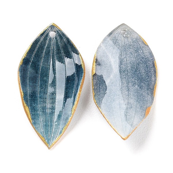 

PandaHall Opaque Acrylic Pendants, Leaf with Gold Edge, Cadet Blue, 29.5~30x14.5~15.5x1.8~3.6mm, Hole: 1~1.2mm Acrylic Leaf