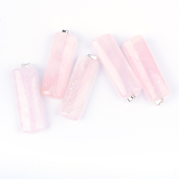 

PandaHall Rectangle Natural Rose Quartz Big Pendants, with Silver Color Plated Iron Findings, 58~61x18~20x10~13mm, Hole: 6x4mm Rose Quartz...