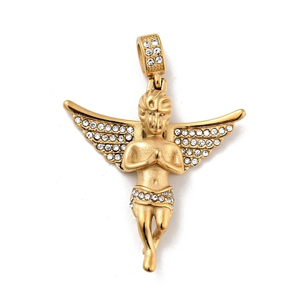

PandaHall Ion Plating(IP) 304 Stainless Steel Big Pendants, with Rhinestone, Angel, Golden, 54x49x14mm, Hole: 5x7.5mm 304 Stainless Steel..., Clear