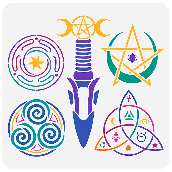 

PandaHall FINGERINSPIRE Wiccan Witch Symbols Painting Stencil 11.8x11.8 inch Plastic PET Athame Mysterious Symbol Drawing Template Moon Star...