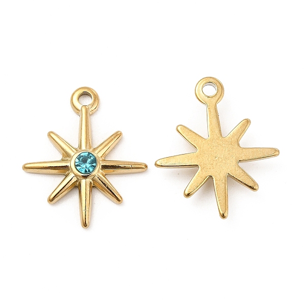 

PandaHall Vacuum Plating 201 Stainless Steel with Rhinestone Pendants, Star Charms, Real 18K Gold Plated, Denim Blue, 18.5x15.5x3mm, Hole...
