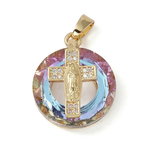 

PandaHall Brass Micro Pave Cubic Zirconia with Glass Pendents, Long-Lasting Plated, Cross, Lilac, 25x20x10mm, Hole: 6x3mm Brass+Cubic..., Purple