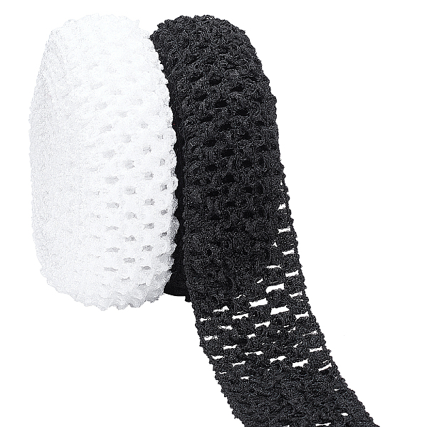 PandaHall BENECREAT 11 Yards 1.5" Wide Elastic Crochet Headband 2-Color Ribbon Crochet Stretch Trim for Hair Accessories and Tutus Dresses...