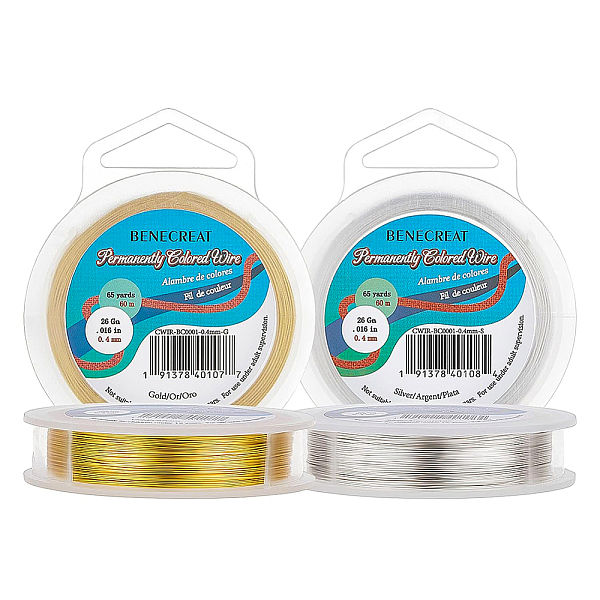 

PandaHall BENECREAT 2 Rolls 26-Gauge Tarnish Resistant Silver/Gold Coil Wire, 396-Feet/132-Yard in Total Copper Round