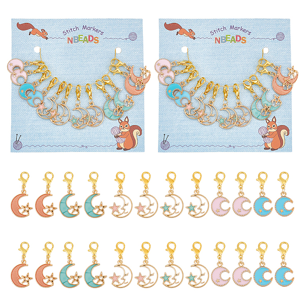 

PandaHall Moon with Star Pendant Stitch Markers, Alloy Enamel Crochet Lobster Clasp Charms, Locking Stitch Marker with Wine Glass Charm Ring..., Multicolor
