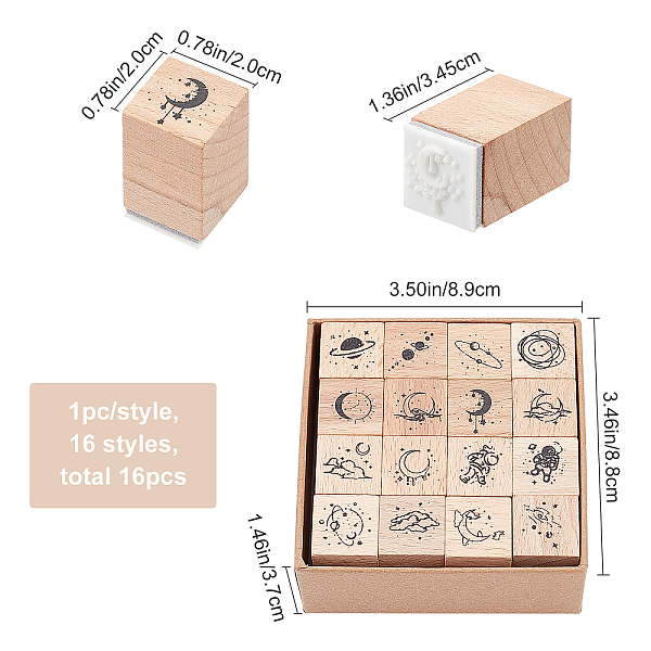

PandaHall CRASPIRE 16 Pieces Universe Wood Stamps Vintage Wooden Rubber Stamps, Moon and Stars Decorative Rubber Stamp Set for DIY Crafts...