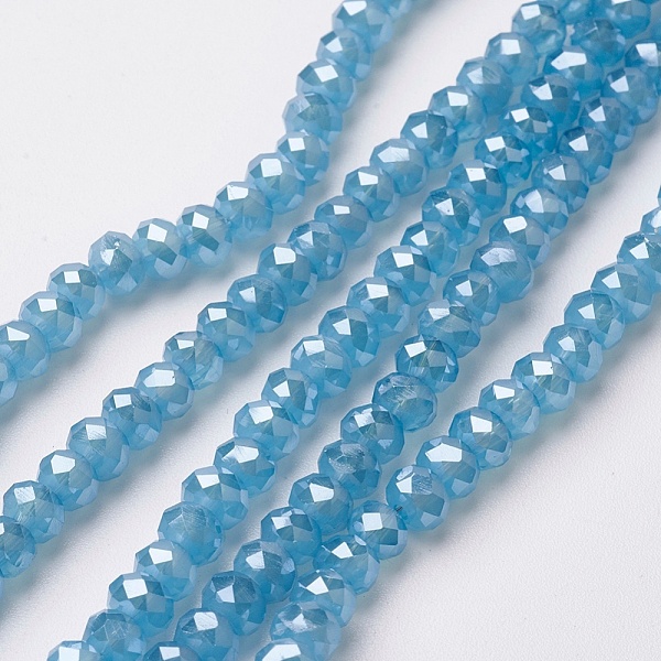 

PandaHall Electroplate Glass Beads Strands, Pearl Luster Plated, Faceted, Rondelle, Light Blue, 4~4.5x3mm, Hole: 0.5mm, about...