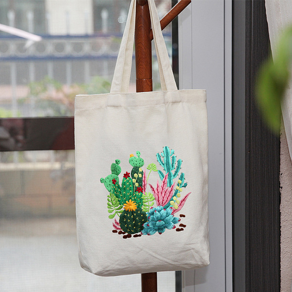 

PandaHall DIY Cactus & Succulent Plants Pattern Tote Bag Embroidery Kit, including Embroidery Needles & Thread, Cotton Fabric, Plastic..., White