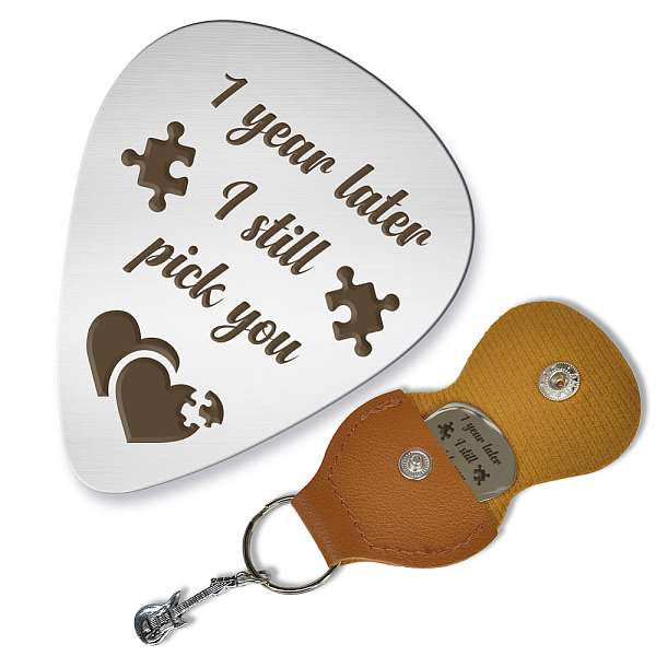 

PandaHall arricraft 1 Pc Stainless Steel Guitar Pick, Custom Guitar Picks Plectrums with Case 1 Year Later I Still Pick You Bass Pick...