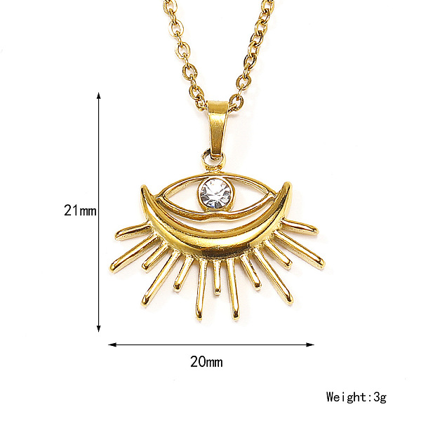 Retro Titanium Steel Clear Cubic Zirconia Eye Pendant Cable Chain Necklaces For Women