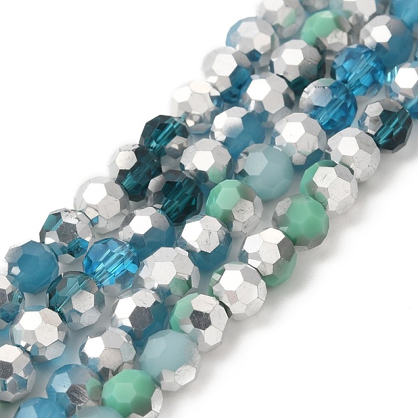 

PandaHall Electroplate Glass Beads Strands, Faceted(32 Facets), Half Silver Plated, Round, Medium Turquoise, 6x5mm, Hole: 1.4mm, about...