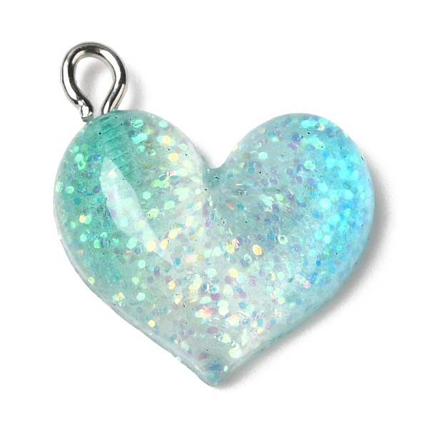 

PandaHall Gradient Color Transparent Resin Pendants, Glitter Heart Charms, with Platinum Plated Iron Loops, Cyan, 21x19.5x6mm, Hole: 3x2mm...