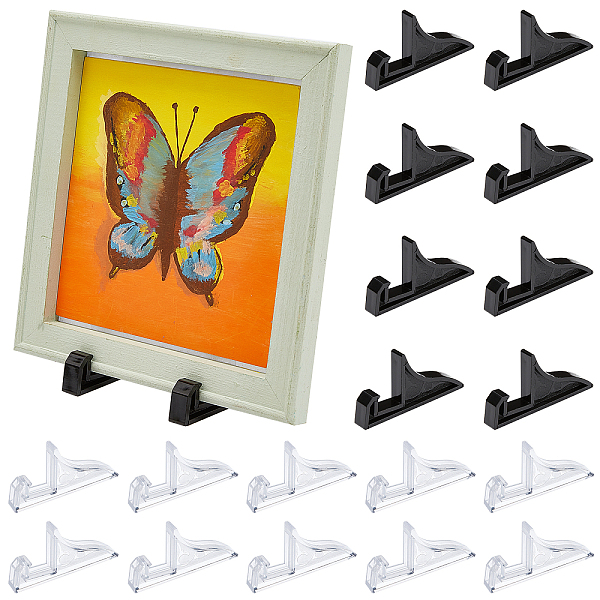 

PandaHall PH 20pcs Easel Stands Plastic Photo Frame Display Stands Black Clear Plate Stand Holder Picture Display Easel for Book Plate..., Multicolor