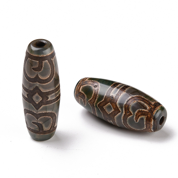 

PandaHall Tibetan Style dZi Beads, Natural Agate Beads, Dyed & Heated, Oval, 2-Eye, 28.5~32x10~12.5mm, Hole: 1.5~3mm Tibetan Agate Oval