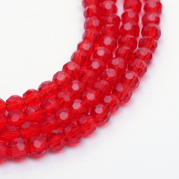 

PandaHall Transparent Glass Bead Strands, Faceted(32 Facets) Round, Red, 6mm, Hole: 1mm, about 100pcs/strand, 24 inch Glass Round Red