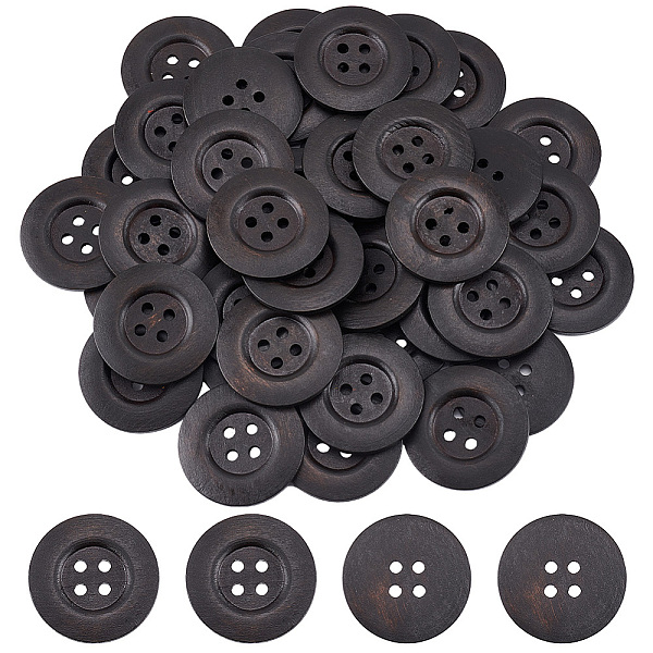 

PandaHall Olycraft 40Pcs Wood Buttons, 4-Hole, Flat Round, Coconut Brown, 50x5mm, Hole: 4mm Wood Flat Round