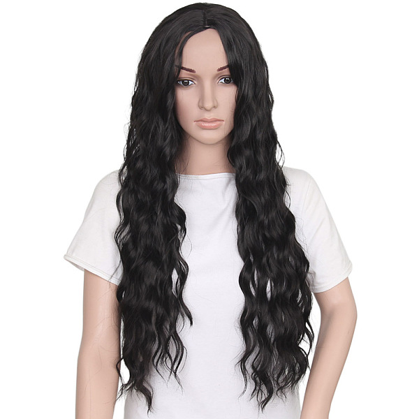 PandaHall Long & Curly Wigs for Women, Synthetic Wigs, High Temperature Wigs, Black, 30 inch(77cm) High Temperature Fiber Black