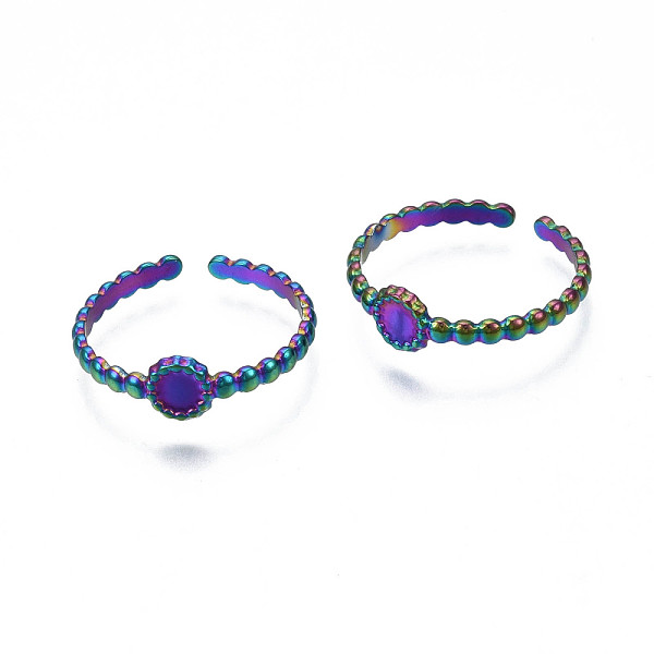 

PandaHall Ion Plating(IP) 304 Stainless Steel Flat Round Cuff Ring, Rainbow Color Open Ring for Women, US Size 7 1/4(17.5mm) 304 Stainless...
