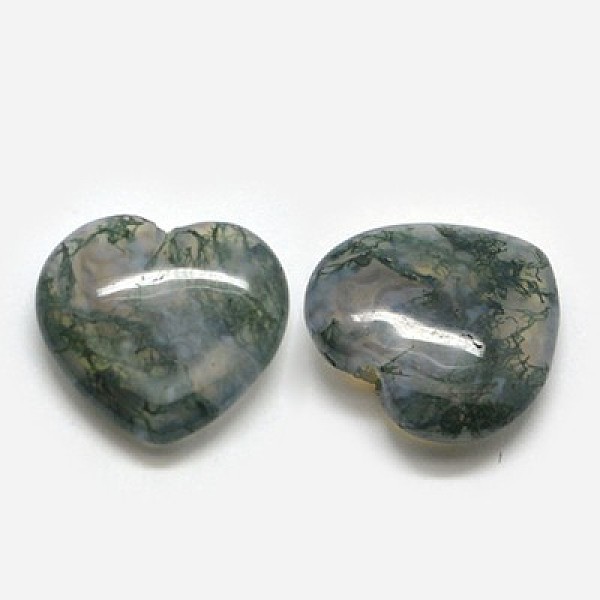 PandaHall Natural Moss Agate Beads, Half Drilled Hole, Heart, 12x12x4mm, Hole: 1mm Natural Agate Heart Green