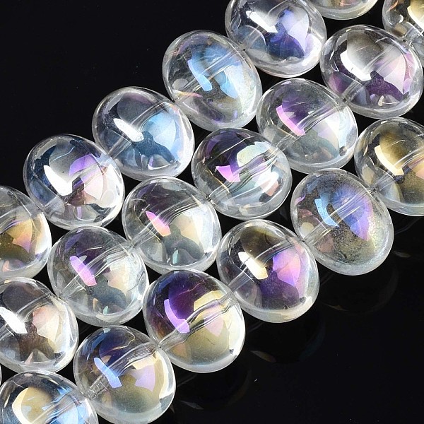 

PandaHall Electroplate Glass Beads Strand, AB Color, Oval, Clear AB, 10.5~11.5x14x10mm, Hole: 1mm, about 57~59pcs/strand, 24.41 inch~ 25.20..., White