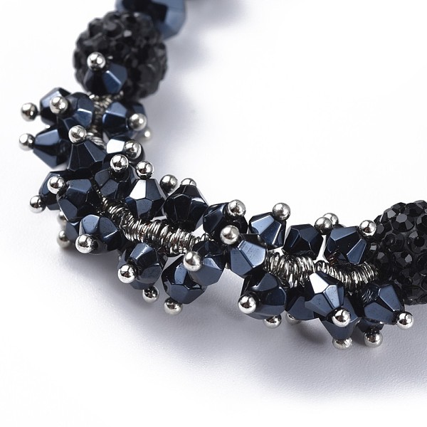 

PandaHall Faceted Glass Stretch Bracelets, with Polymer Clay Rhinestone Round Beads and 304 Stainless Steel Spacer Beads, Black, 1-7/8 inch...