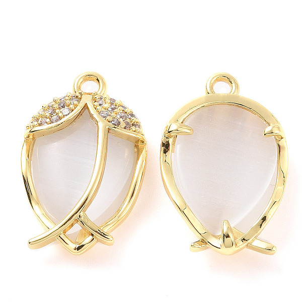 

PandaHall Brass Micro Pave Clear Cubic Zirconia Pendants, with Cat Eye, Peach Charm, Real 18K Gold Plated, 19x12x7mm, Hole: 1.5mm...
