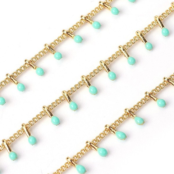 

PandaHall 3.28 Feet Handmade Enamel Beaded Chains, with Brass Curb Chains, Soldered, Long-Lasting Plated, Real 18K Gold Plated, Aquamarine..., Green
