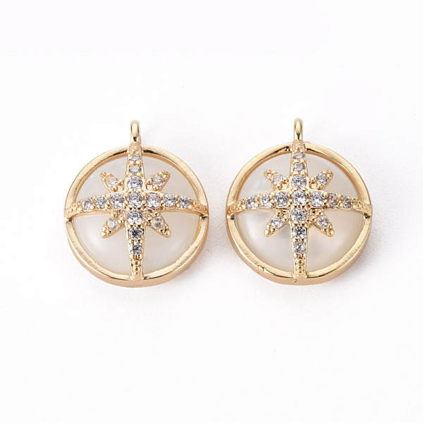 

PandaHall Brass Micro Pave Clear Cubic Zirconia Charms, with Shell, Half Round with Star, Nickel Free, Real 18K Gold Plated, 14x11.5x5mm...