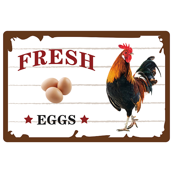 PandaHall CREATCABIN Rooster Fresh Eggs Farmhouse Metal Tin Sin Funny Farm Yard Funny Poster Plaques with Quotes Retro Plate Chicken Animals...