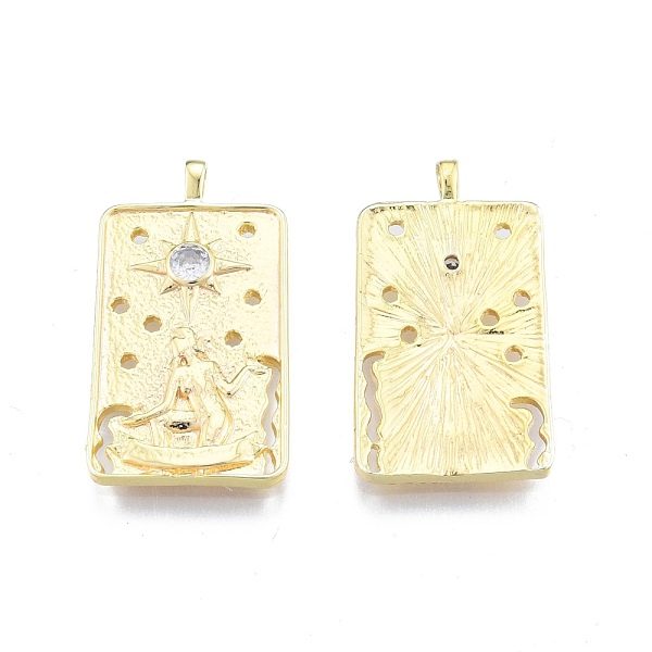 

PandaHall Brass Micro Pave Clear Cubic Zirconia Pendants, Rectangle with Human & Star, Real 18K Gold Plated, 30.5x16.4x2.4mm, Hole...