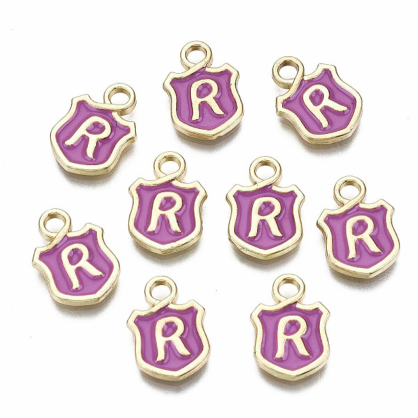 

PandaHall Alloy Enamel Charms, Cadmium Free & Lead Free, Shield with Initial Letters, Light Gold, Letter.R, 14x10x2mm, Hole: 2mm...