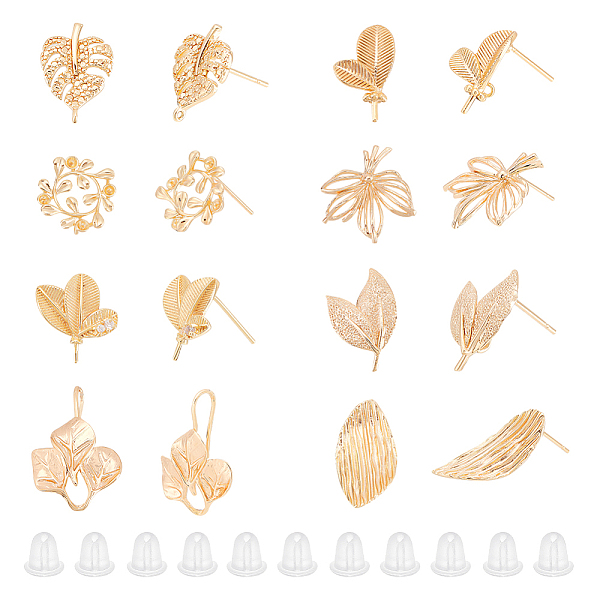 

PandaHall ARRICRAFT 16Pcs 8 Style Brass Stud Earring Findings, Leaf, with Loops and 32Pcs Plastic Ear Nuts, Golden, 13.5~21.5x9.5~19.5mm...