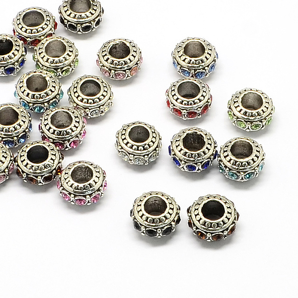 

PandaHall Alloy Rhinestone European Beads, Rondelle Large Hole Beads, Mixed Color, 11x7mm, Hole: 4.5mm Alloy+Rhinestone Rondelle Multicolor