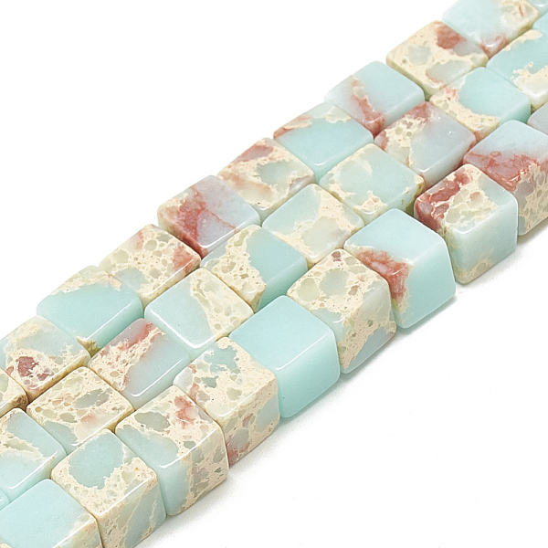 

PandaHall Synthetic Imperial Jasper Beads Strands, Cube, Pale Turquoise, 8x8~8.5x8~8.5mm, Hole: 1mm, about 49~54pcs/strand, 15.7~16.5 inch..., Cyan