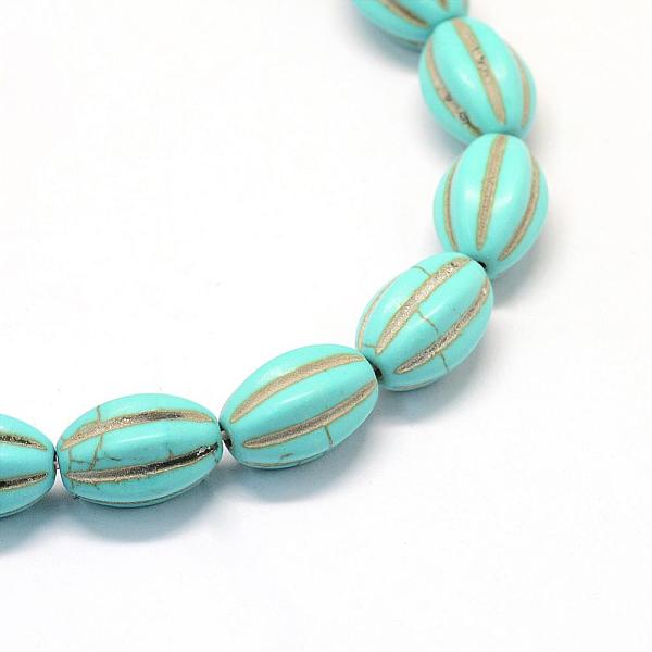 

PandaHall Synthetic Turquoise Gemstone Bead Strands, Watermelon, Dyed, Turquoise, 16x10~11.5mm, Hole: 1.5mm, about 24pcs/strand, 14.9 inch..., Green