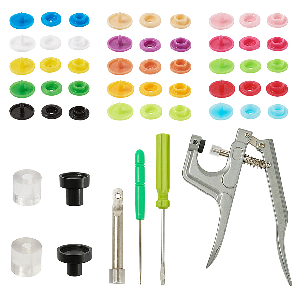 

PandaHall Snap Buttons & Fastener Plier Tool Kits, with Iron and Aluminum Snap Fastener Install Tool Sets and Flat Round Resin Snap..., Multicolor