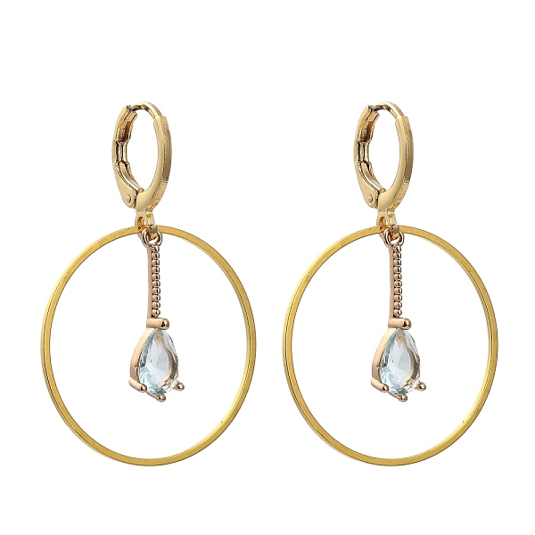

PandaHall Brass Huggie Hoop Earring, with Transparent Glass Pendants, Teardrop, Golden, Pale Turquoise, 37mm, Pin: 0.8mm Glass Teardrop