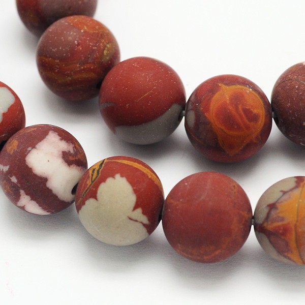 

PandaHall Frosted Round Natural Red Picture Jasper Beads Strands, 10mm, Hole: 1mm, about 40pcs/strand, 15.3 inch Red Picture Jasper Round