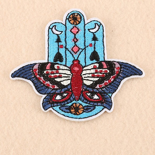 PandaHall Computerized Embroidery Cloth Iron on/Sew on Patches, Costume Accessories, Appliques, Butterfly/Hamsa Hand/Hand of Fatima /Hand of...