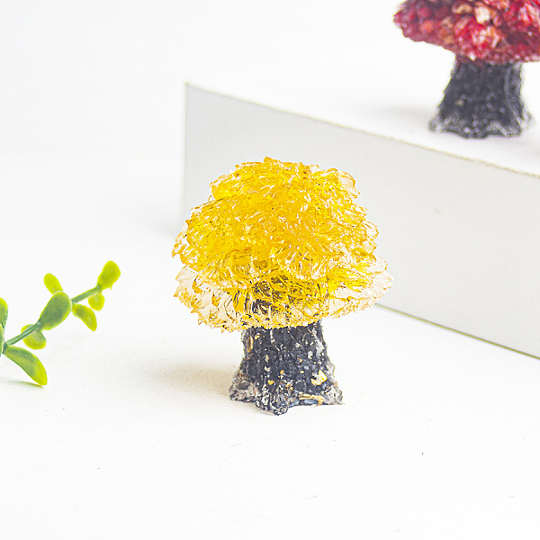 

PandaHall Natural Citrine Tree Ornaments, Resin Home Display Decorations, Reiki Energy Stone for Healing, 42x50mm Citrine Tree
