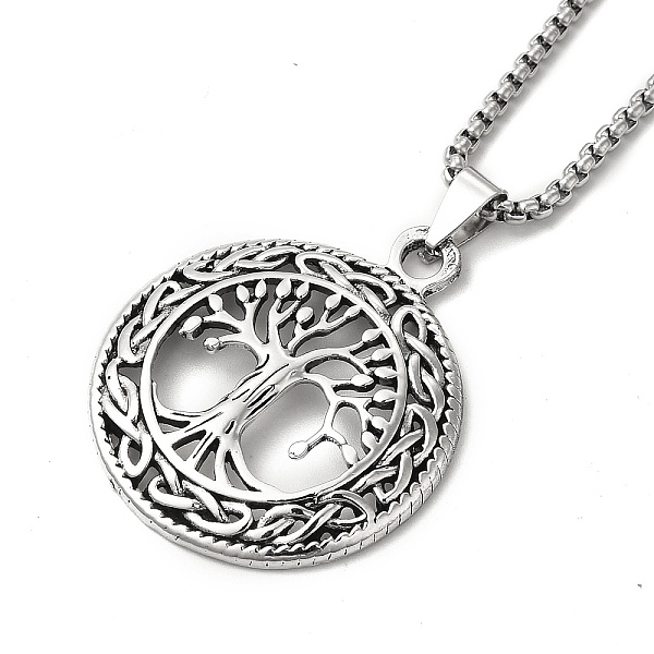 

PandaHall Alloy Tree of Life Pandant Necklace with Titanium Steel Box Chains, Gothic Jewelry for Men Women, Antique Silver, 23.62 inch(60cm)...