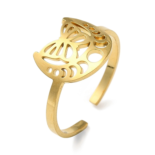

PandaHall 304 Stainless Steel Open Cuff Ring, Hollow Butterfly & Moon Phase, Golden, US Size 8 1/4(18.3mm) 304 Stainless Steel Moon