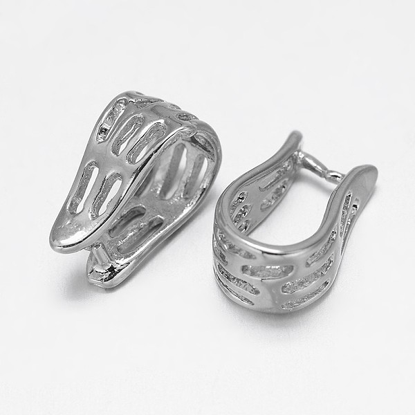 

PandaHall Filigree Rack Plating Brass Pendant Pinch Bails, Platinum, 12x6x8mm, Hole: 8x5mm, Pin: 1mm Brass