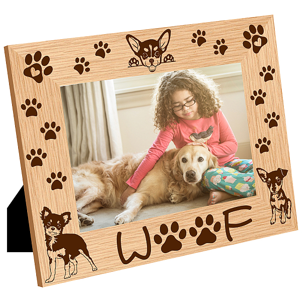 

PandaHall CREATCABIN Dog Woof Picture Frame Pet Paw Wood Photo Frames Engraved Display Wooden Tabletop Postcard Frame For Hanging Wall...